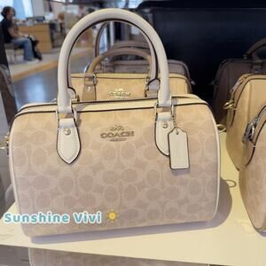 NWT Coach Rowan Satchel Bag In Signature Canvas CV961 Gold/Sand/Chalk